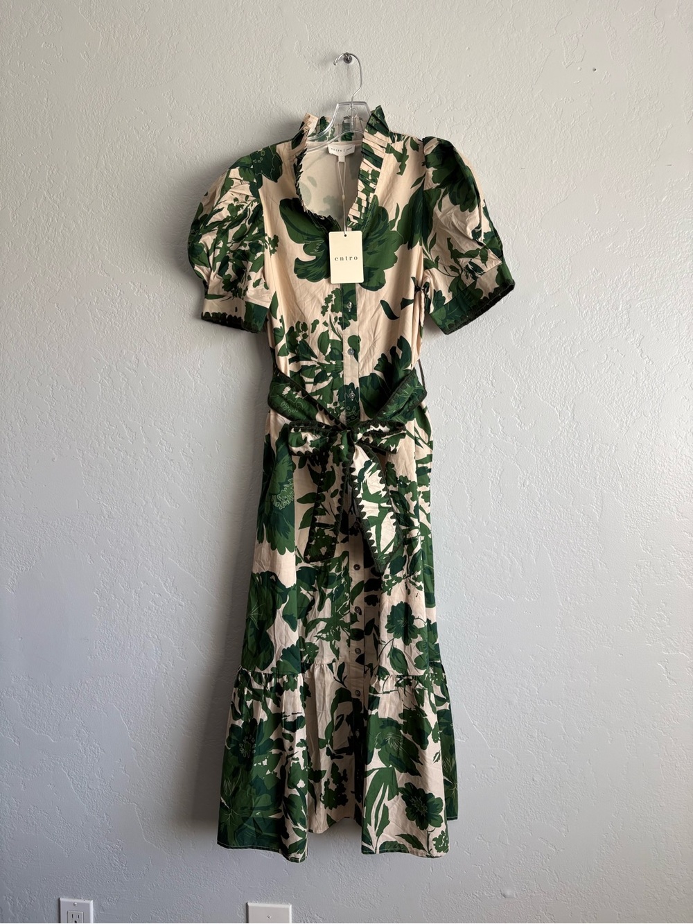 ❤️NEW Entro Green Floral Tie-Waist Midi Dress